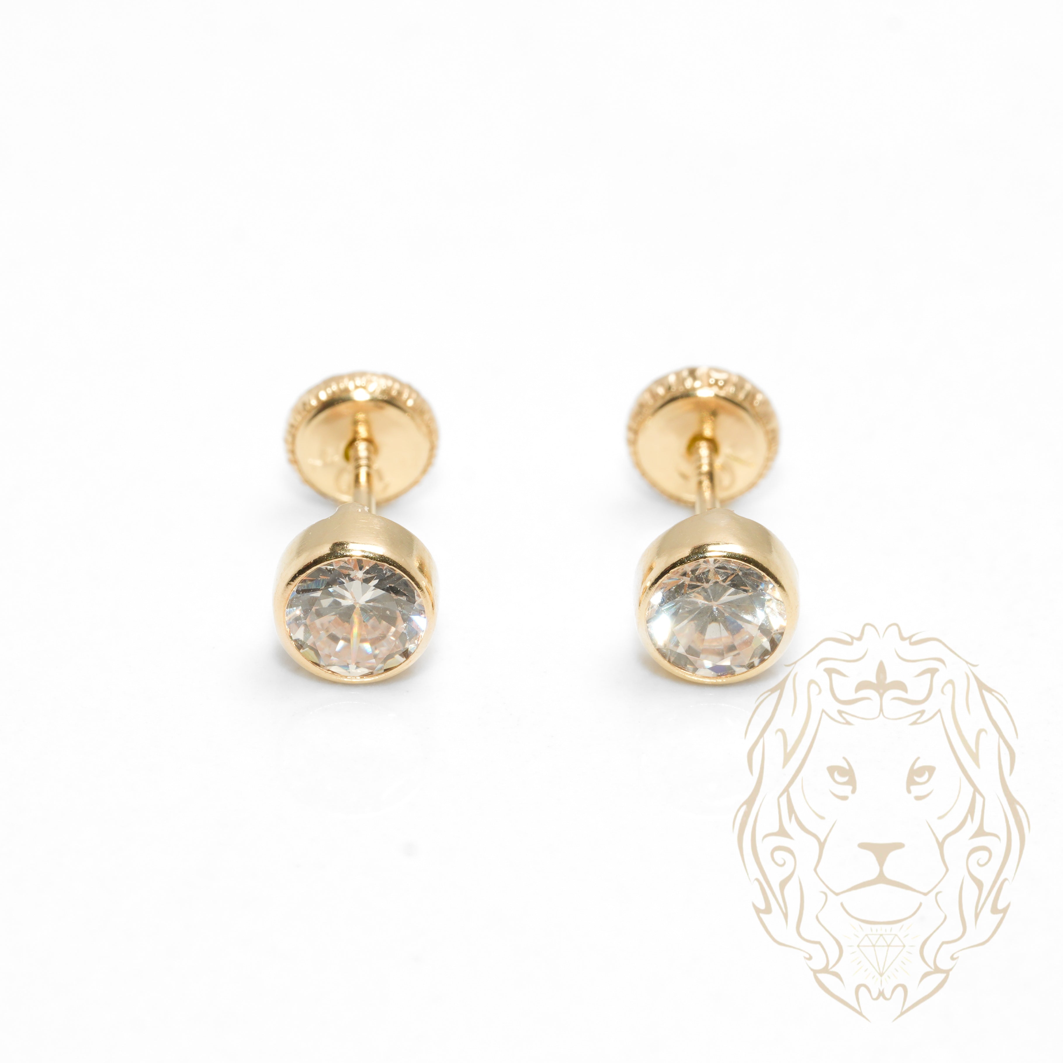 Screw Studs - 10K Gold yellow stone cz cut round closed set 7mm - BOG743