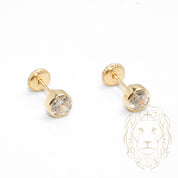 Screw Studs - 10K Gold yellow stone cz cut round closed set 5mm - BOG744