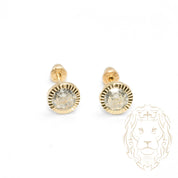 Screw Studs - 10K Gold yellow stone cz cut round with diamond facet cut - BOG749