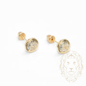 Screw Studs - 10K Gold yellow stone cz cut round with diamond facet cut - BOG749