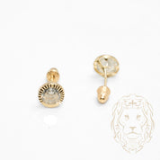 Screw Studs - 10K Gold yellow stone cz cut round with diamond facet cut - BOG749