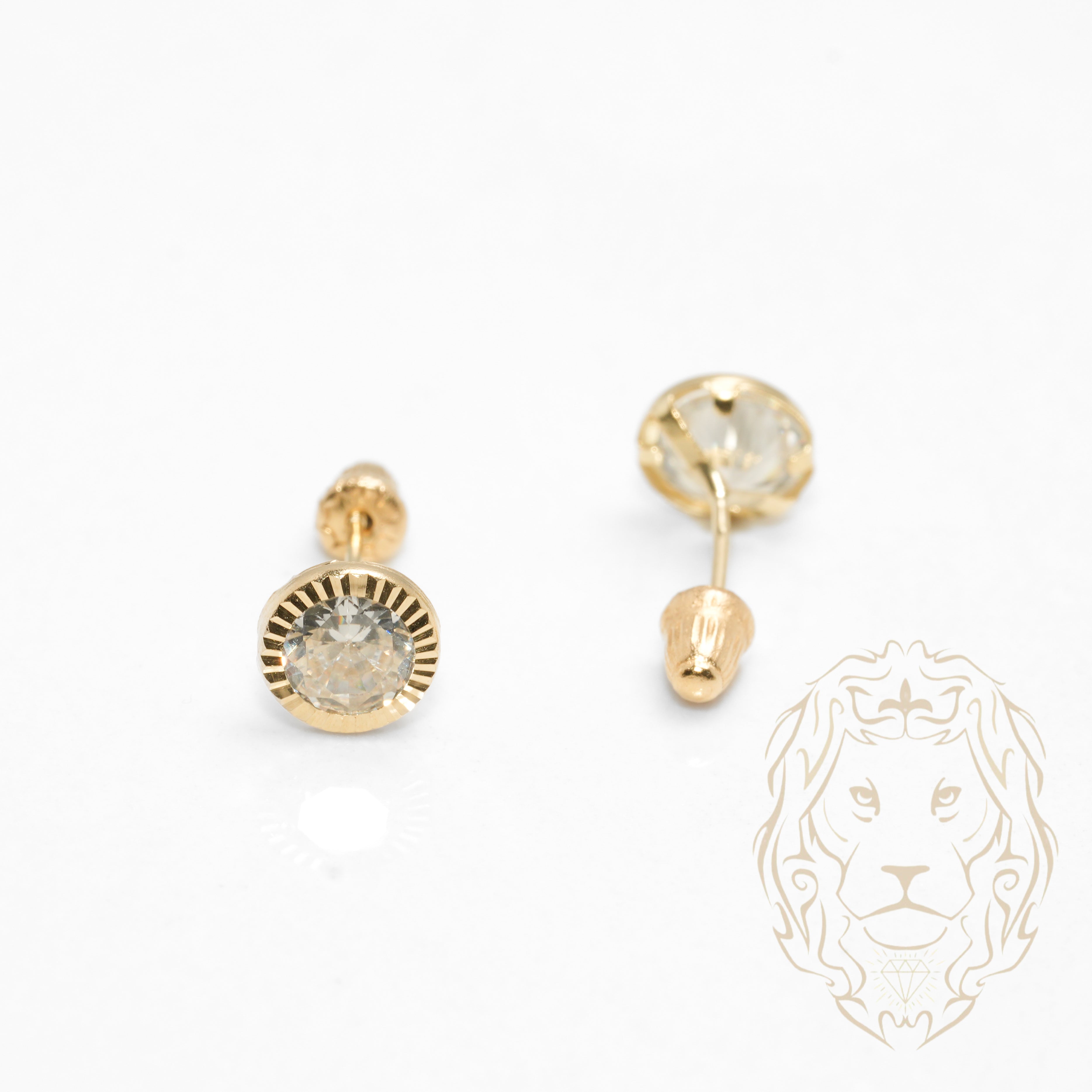 Screw Studs - 10K Gold yellow stone cz cut round with diamond facet cut - BOG749