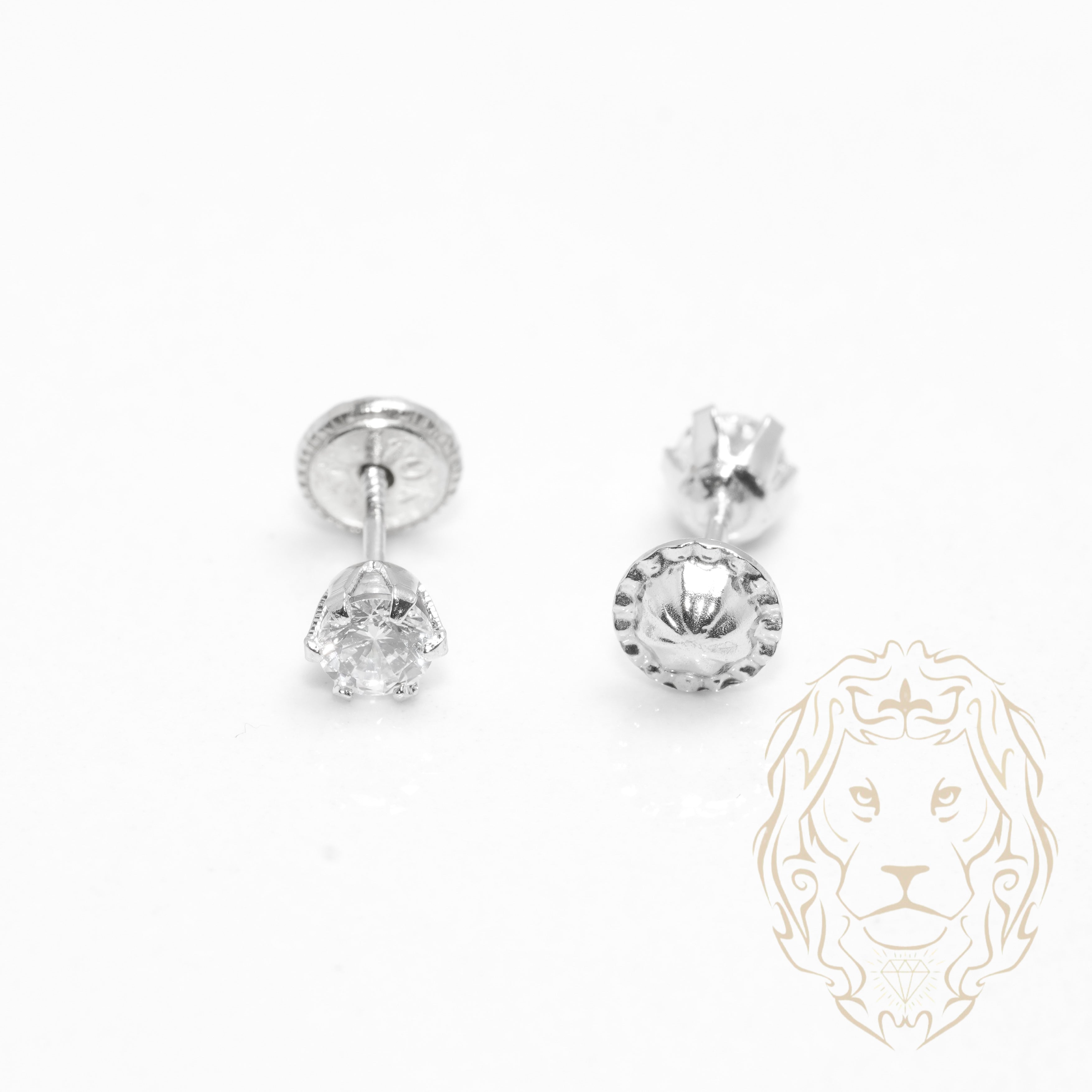 Screw Studs - Gold 10K white cz round cut 3mm - BOG751