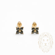 Studs to screw - 10K Gold yellow flower in black stones - BOG752