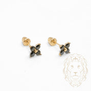 Studs to screw - 10K Gold yellow flower in black stones - BOG752