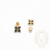 Studs to screw - 10K Gold yellow flower in black stones - BOG752