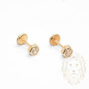 Screw Studs - Gold 10K yellow hexagonal set with cz 4mm - BOG753