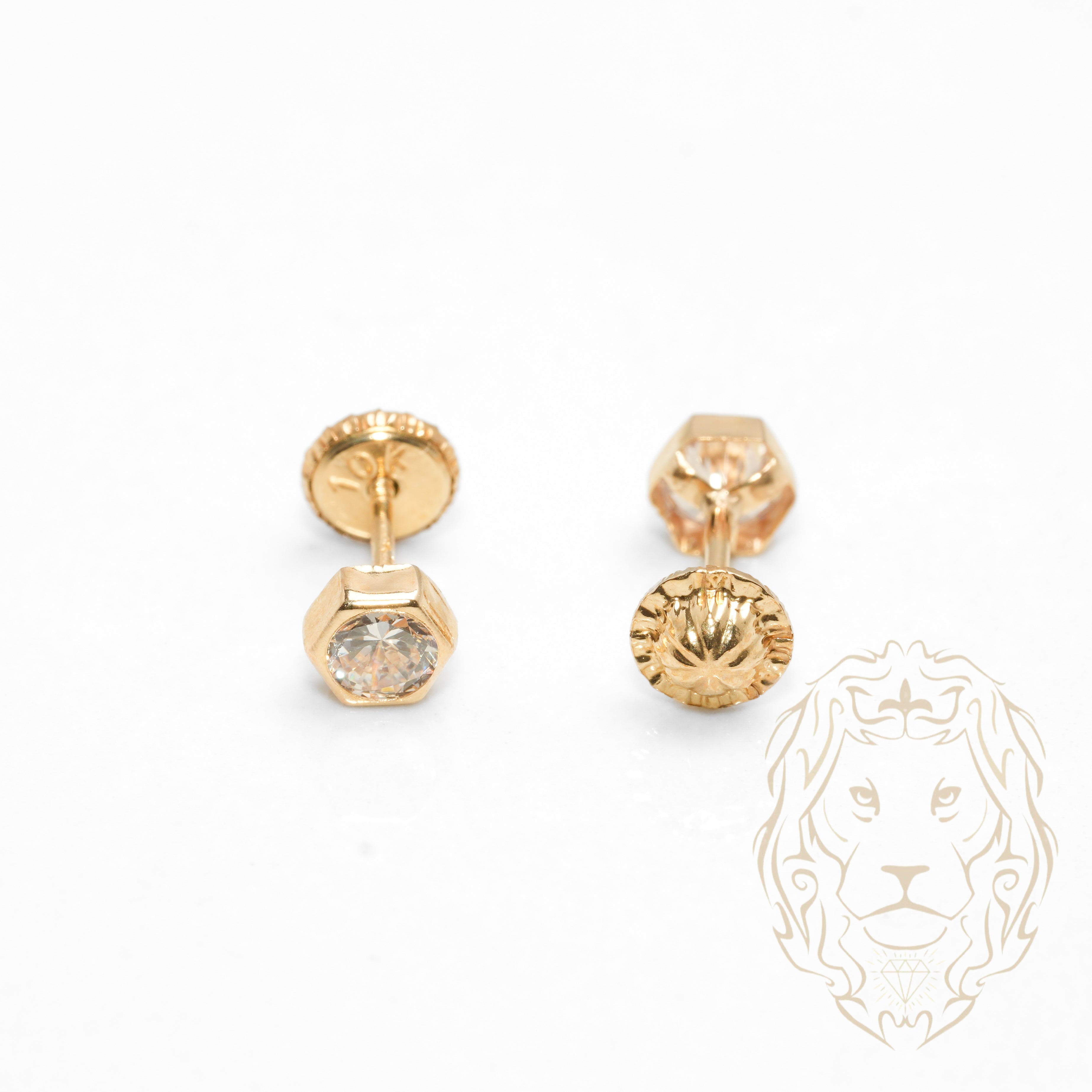 Screw Studs - Gold 10K yellow hexagonal set with cz 4mm - BOG753