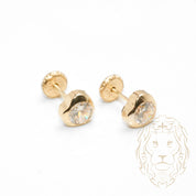 Screw Studs - 10K Yellow Gold Heart Set with Cz 5mm - BOG754