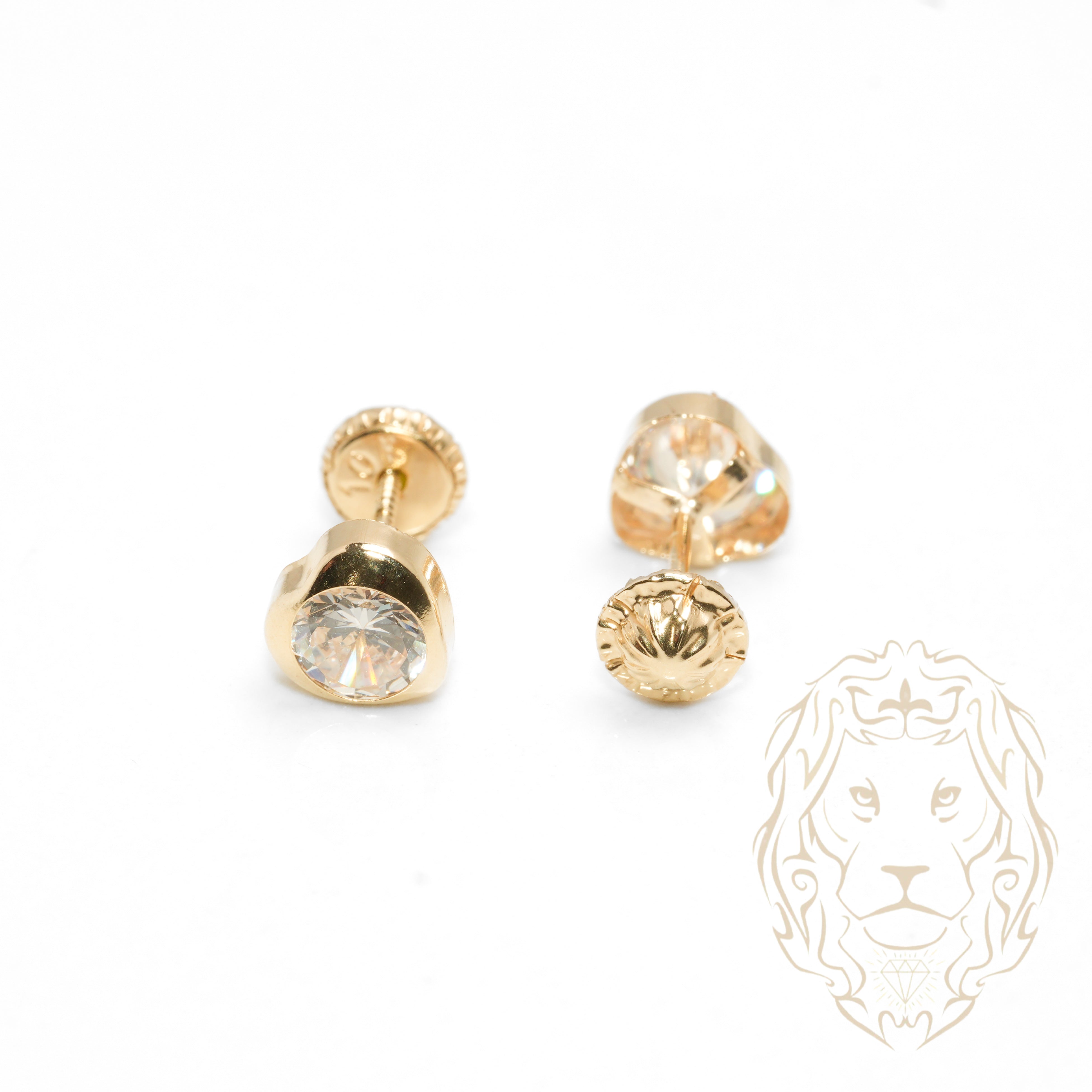 Screw Studs - 10K Yellow Gold Heart Set with Cz 5mm - BOG754