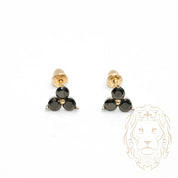 Studs to screw - 10K Gold yellow clover with black stones - BOG755