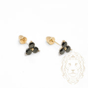 Studs to screw - 10K Gold yellow clover with black stones - BOG755