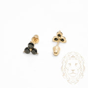 Studs to screw - 10K Gold yellow clover with black stones - BOG755