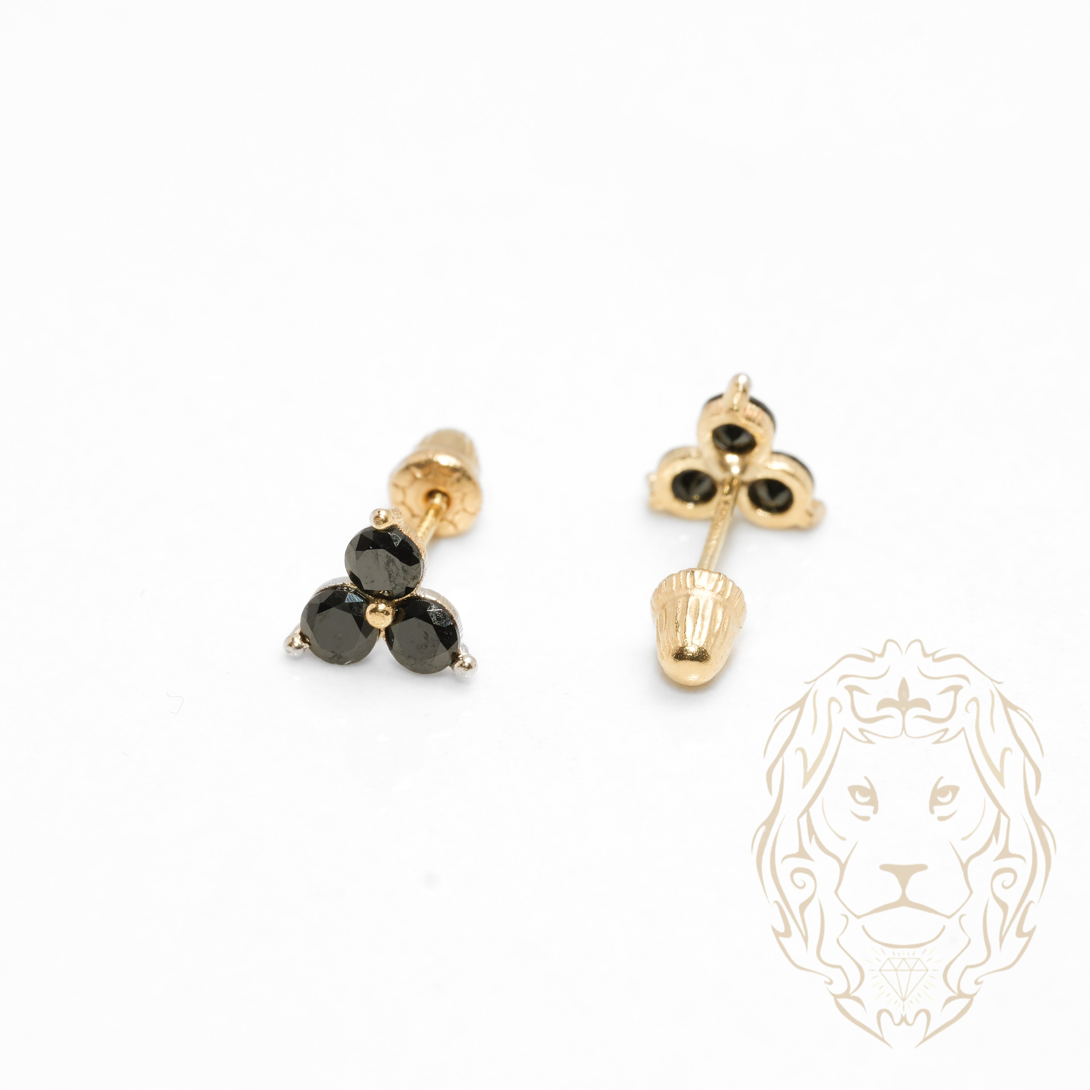Studs to screw - 10K Gold yellow clover with black stones - BOG755
