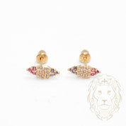Studs to screw - 10K Yellow gold marquise paved with multicolored cz - BOG759