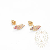 Studs to screw - 10K Yellow gold marquise paved with multicolored cz - BOG759