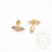 Studs to screw - 10K Yellow gold marquise paved with multicolored cz - BOG759