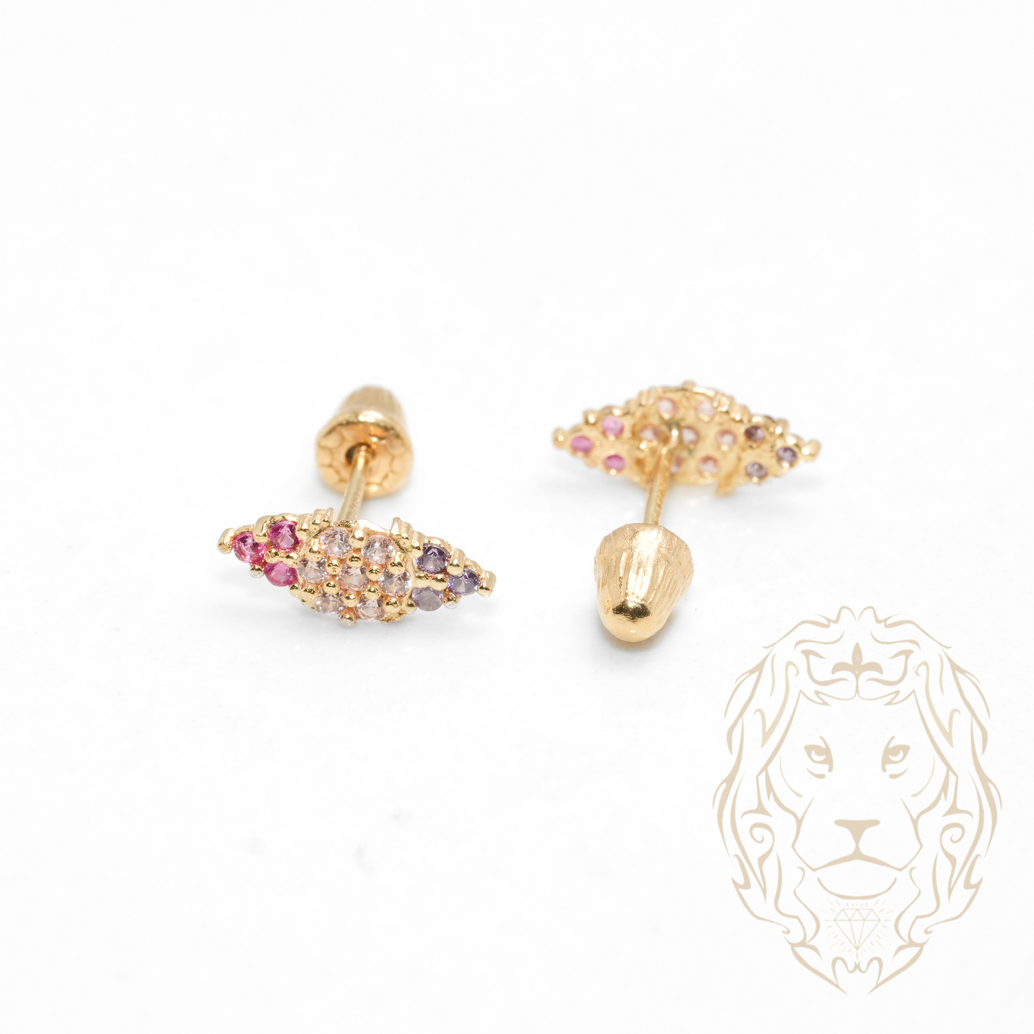 Studs to screw - 10K Yellow gold marquise paved with multicolored cz - BOG759