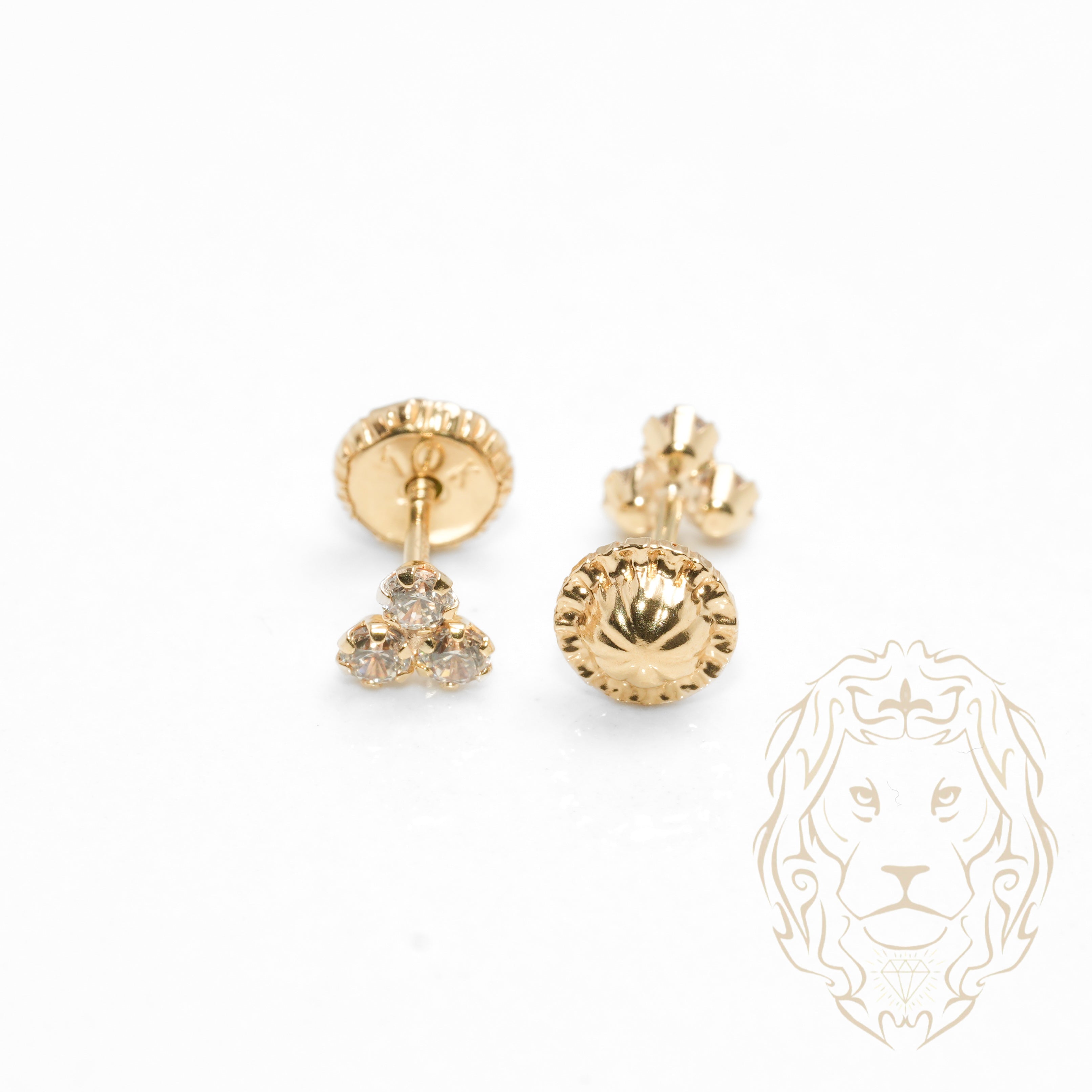 Studs to screw - 10K Gold yellow clover in cz stones - BOG761