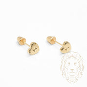 Screw Studs - 10K Yellow Gold Heart Diamond Cut - BOG762