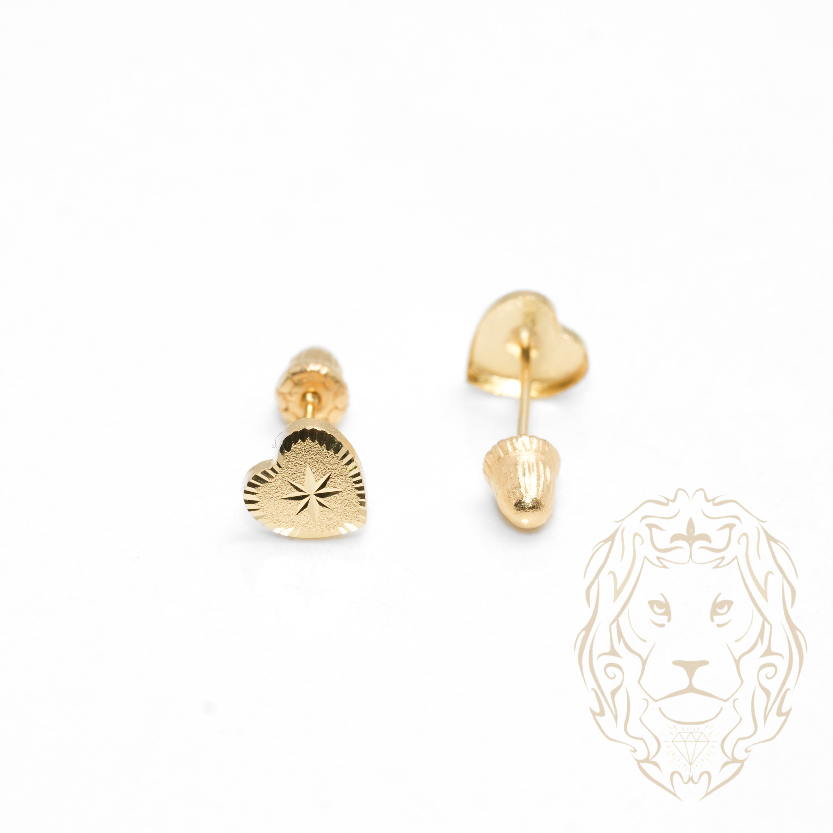Screw Studs - 10K Yellow Gold Heart Diamond Cut - BOG762