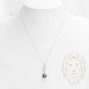 Necklace - 10K white gold 9mm Tahitian pearl pendant & lab 0.14CT diamond pavé & singapore - CHGL013