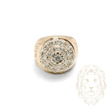 Bague - Or 10K deux tons jaune & blanc signet avec pyramide pavé de diamants naturels 1.60CT - RIGD510
