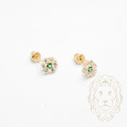 Studs to screw - 10K Gold yellow flower in green cz stones - BOG769