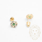 Studs to screw - 10K Gold yellow flower in green cz stones - BOG769