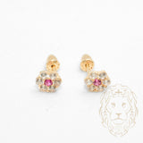 Studs à visser - Or 10K jaune fleur en pierres cz rouge - BOG770