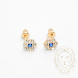 Studs à visser - Or 10K jaune fleur en pierres cz bleue - BOG771