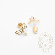 Screw Studs - 10K Gold dragonfly cz pave - BOG773