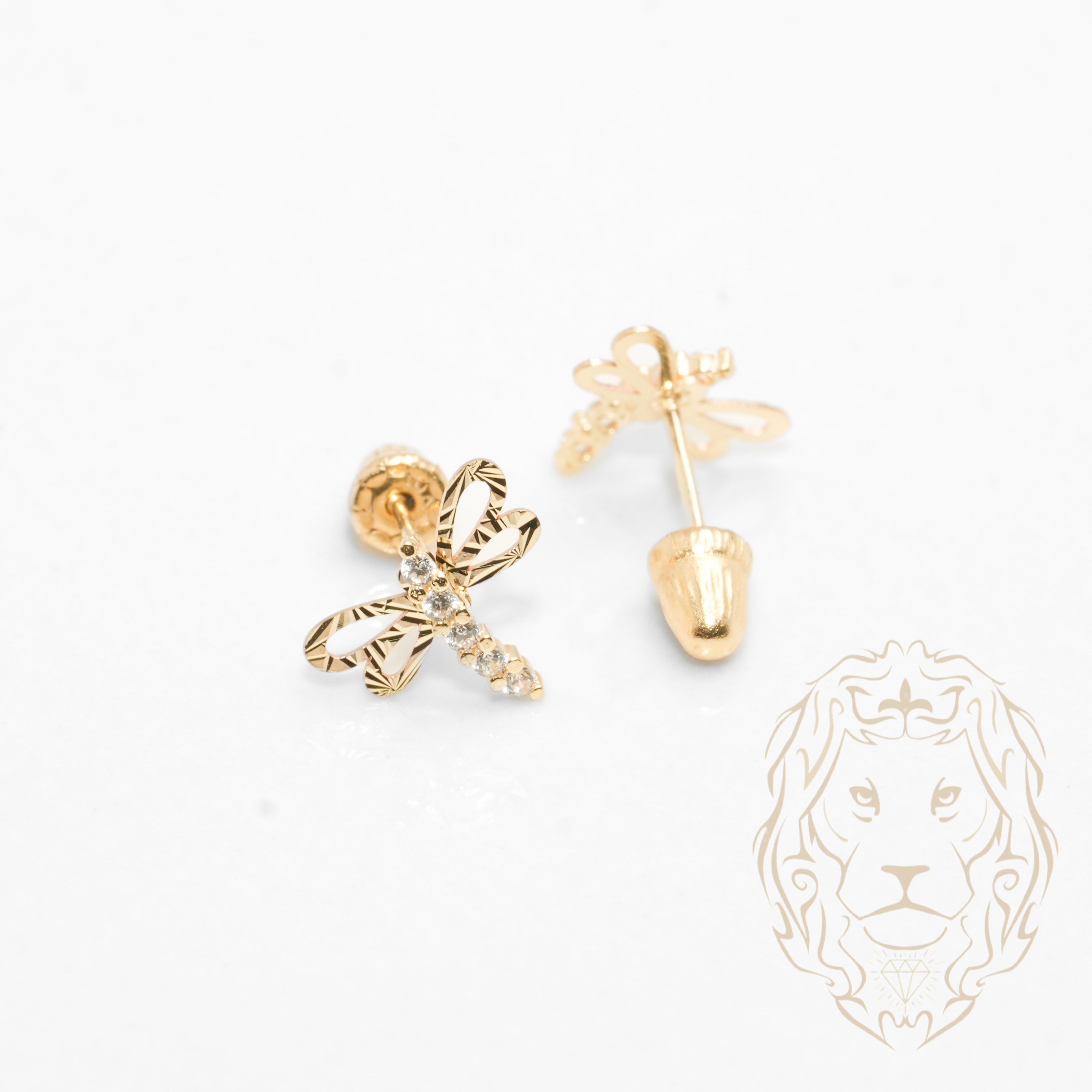 Screw Studs - 10K Gold dragonfly cz pave - BOG773