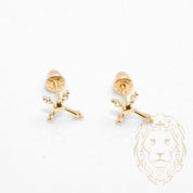 Studs to screw - 10K Gold yellow cross & heart with cz stones - BOG775