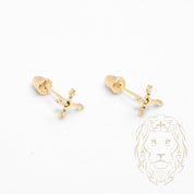 Studs to screw - 10K Gold yellow cross & heart with cz stones - BOG775