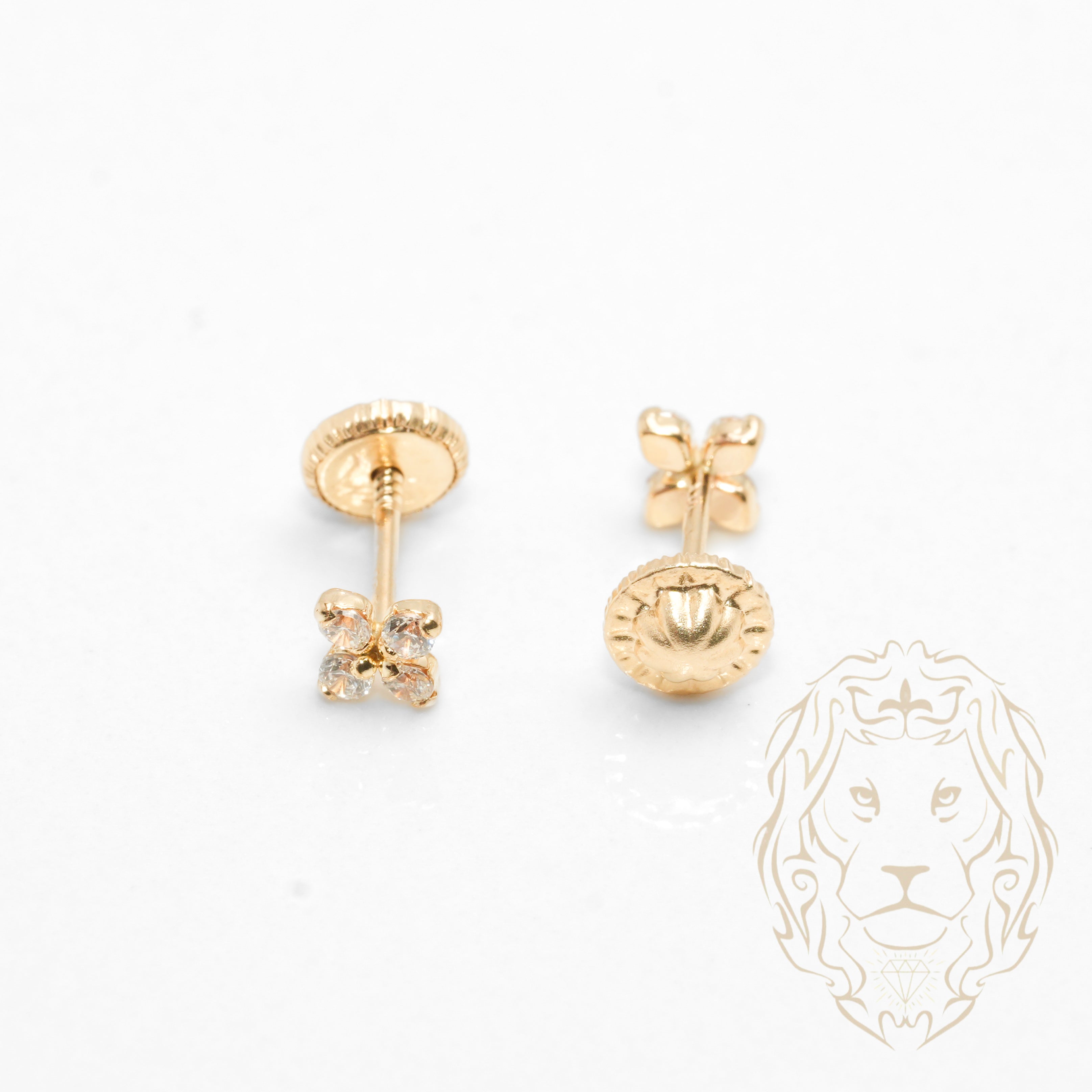 Studs to screw - 10K Gold yellow flower cz stones - BOG776