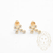 Studs to screw - 10K Gold yellow cross in cz stones - BOG777
