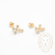 Studs to screw - 10K Gold yellow cross in cz stones - BOG777