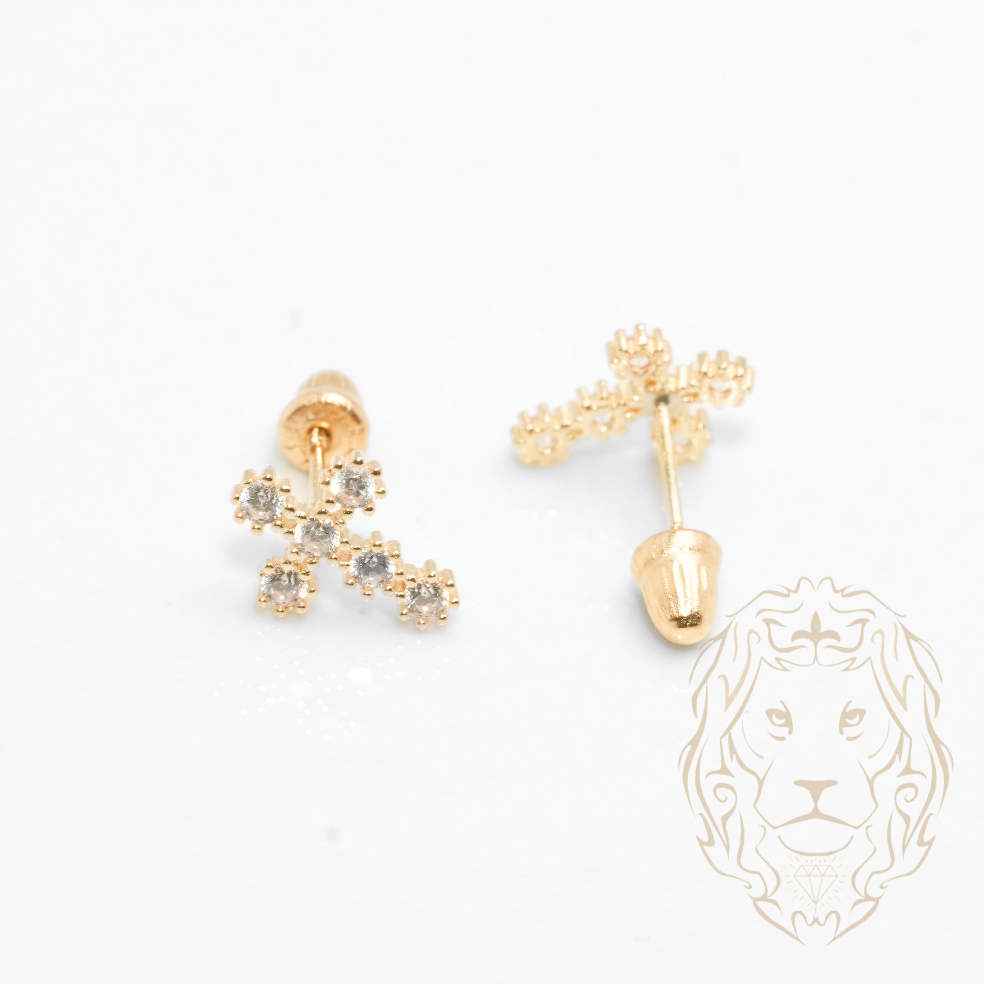 Studs to screw - 10K Gold yellow cross in cz stones - BOG777