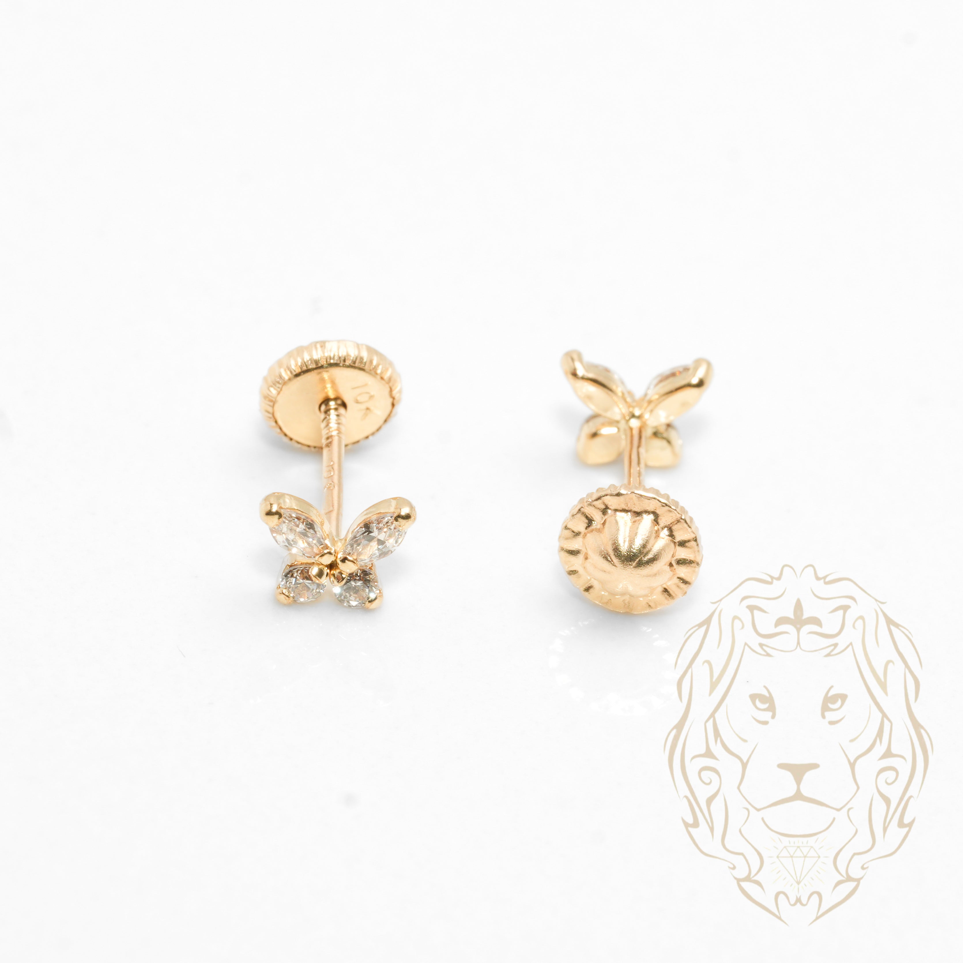Studs to screw - 10K Gold yellow butterfly cz stones - BOG778