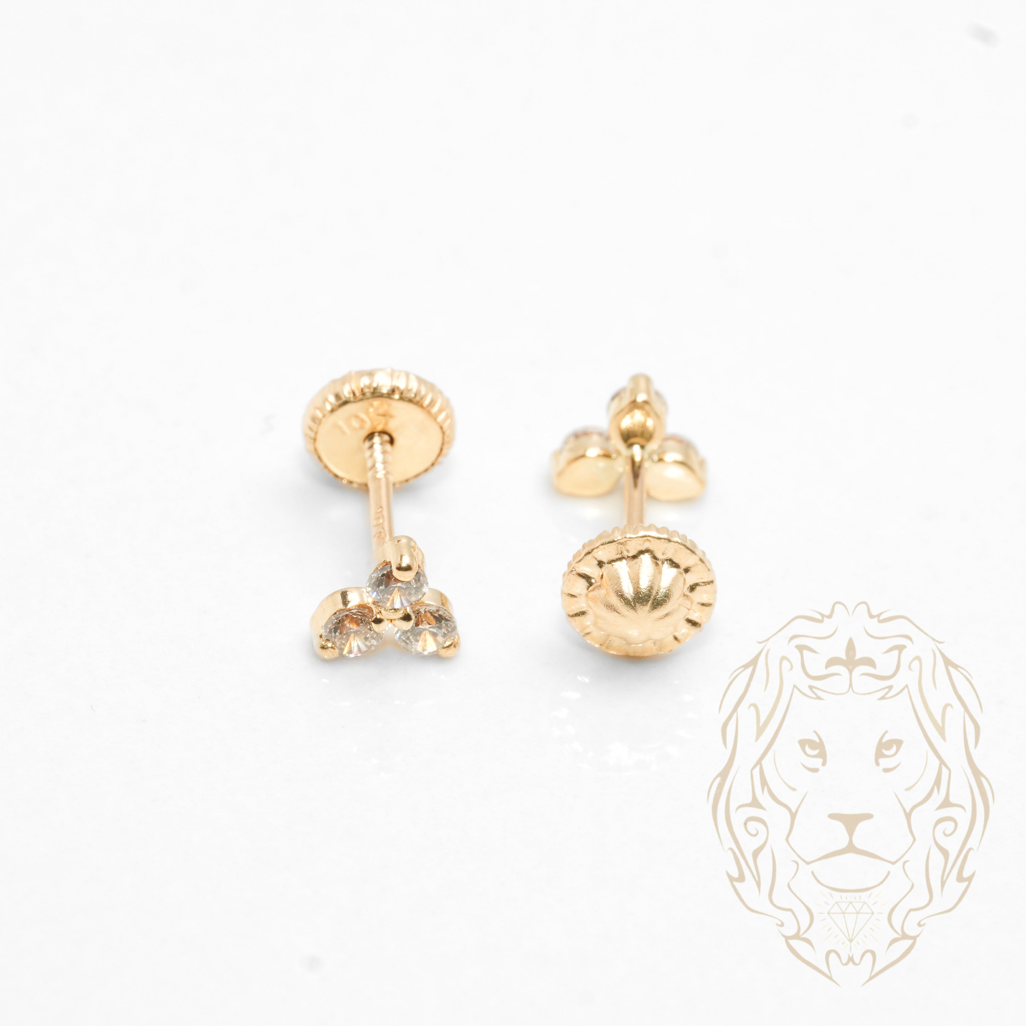 Studs to screw - 10K Gold yellow clover in cz stones - BOG779