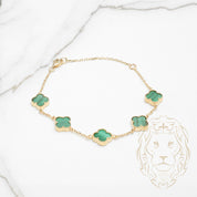 Bracelet - 10K Yellow Gold Green Clovers 9.5mm - BRG561