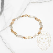 Bracelet - 10K Gold two tone yellow & white greek key cut diamond 6mm - BRG565