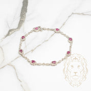 Bracelet - Or 10K blanc halo rubis coupe ovale 1.60CT & pavé de diamants naturels 0.30CT - BRGD012