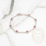 Bracelet - Or 10K blanc halo rubis coupe ovale 1.60CT & pavé de diamants naturels 0.30CT - BRGD012