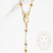 Rosary - 10K Gold tricolor yellow, white & pink brilliant cut beads 2.3mm - CHG631