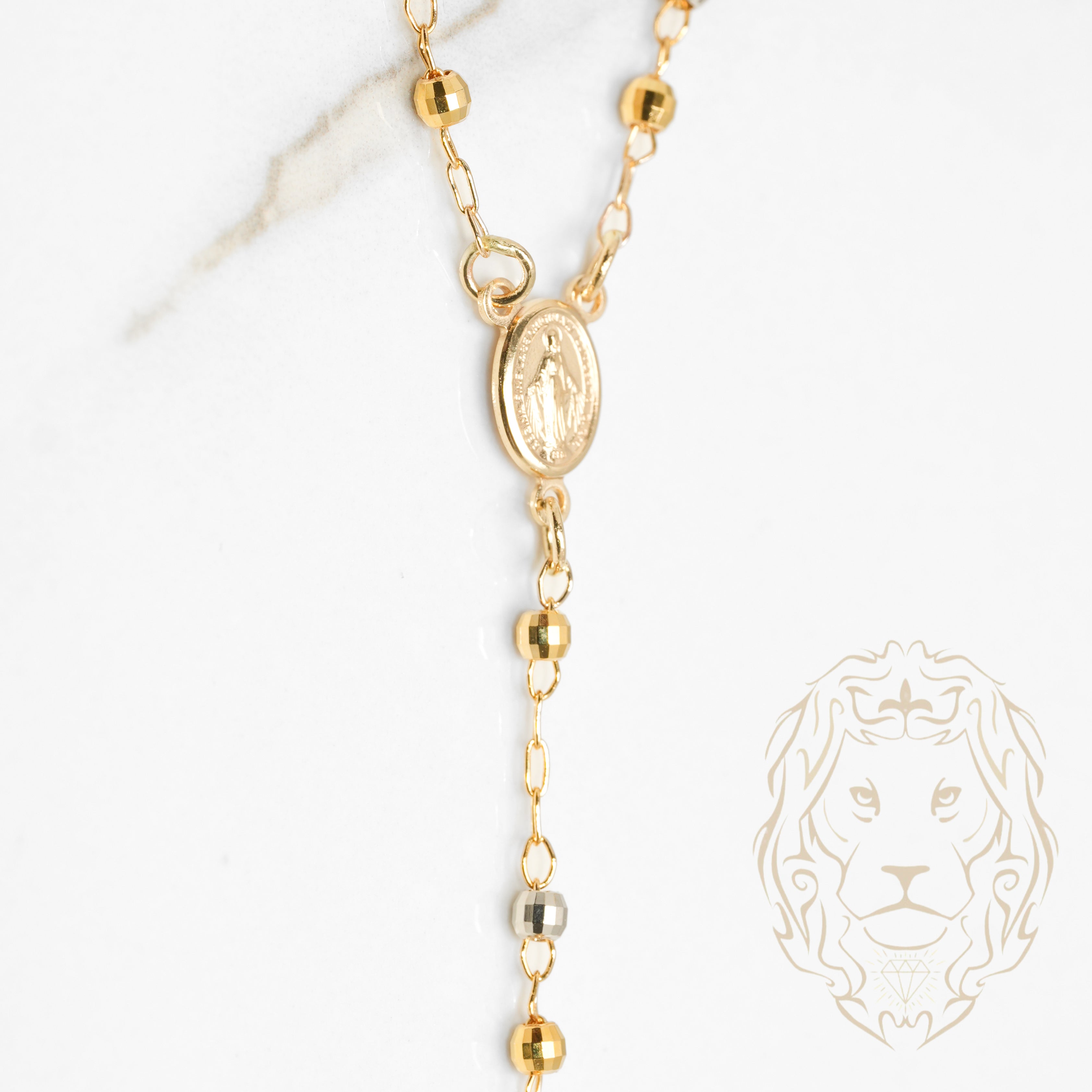 Rosary - 10K Gold tricolor yellow, white & pink brilliant cut beads 2.3mm - CHG631