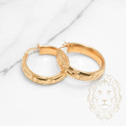 Hoops - 10K Yellow Gold Greek key cut diamond & bead blasted finish 6mm X 21mm - BOG790