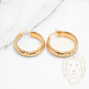 Hoops - 10K Yellow Gold Greek key cut diamond & bead blasted finish 6mm X 21mm - BOG790