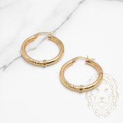 Hoops - 10K Yellow Gold half & half cut diamond & polished 3mm X 21mm - BOG793